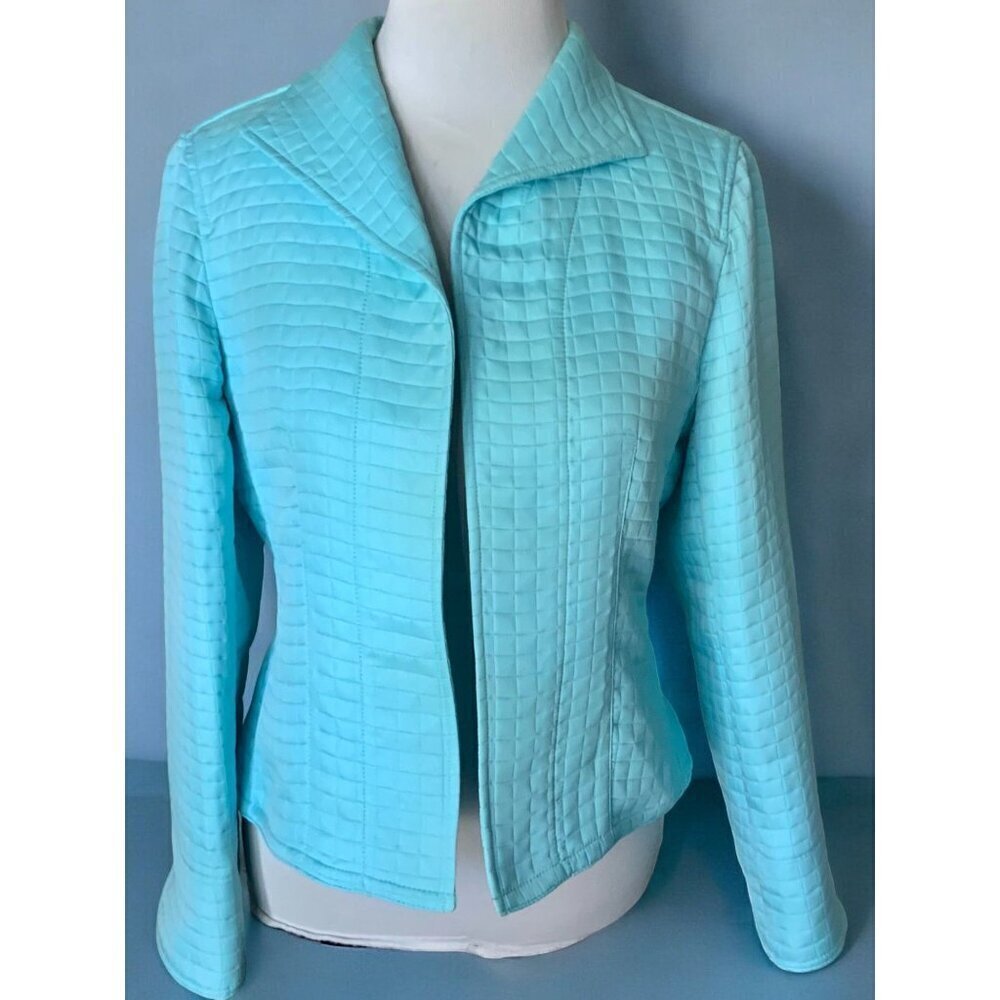 Harvé Benard Womens Petite Long Sleeve Turquoise Quilted Open Front Jacket 8P - Picture 6 of 10
